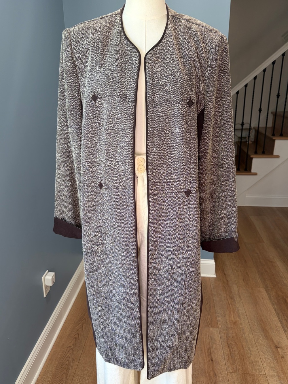 Vintage Perceptions by Irene B Brown Herringbone Longline Jacket Coat Size 14
